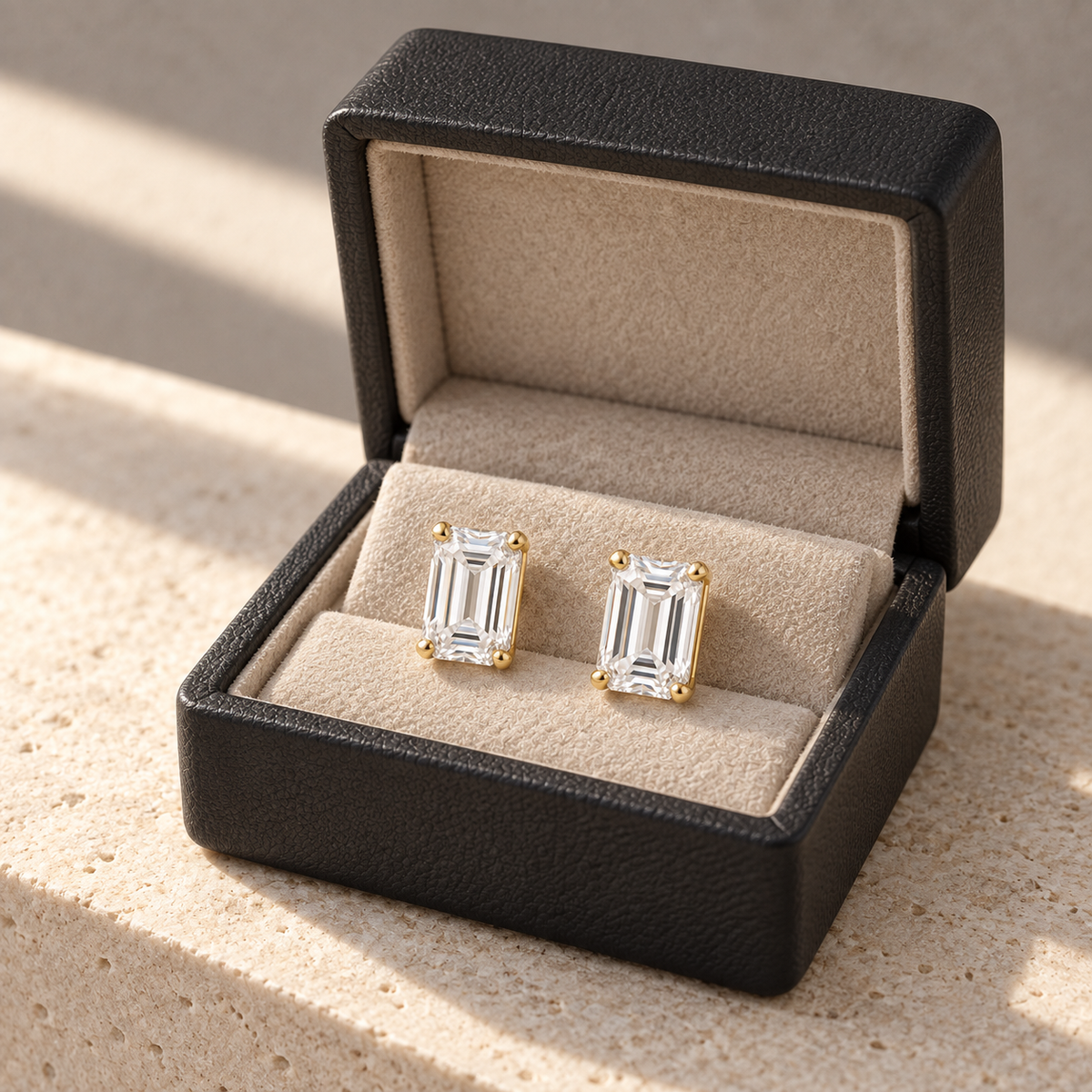 Solenne Emerald-Cut Moissanite Stud Earrings