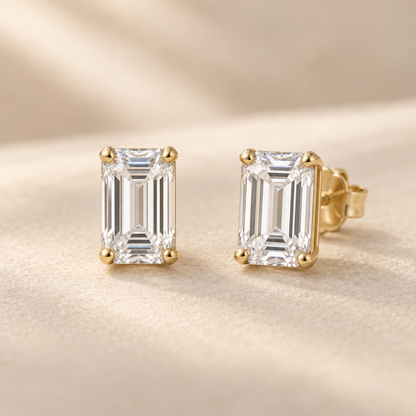 Solenne Emerald-Cut Moissanite Stud Earrings