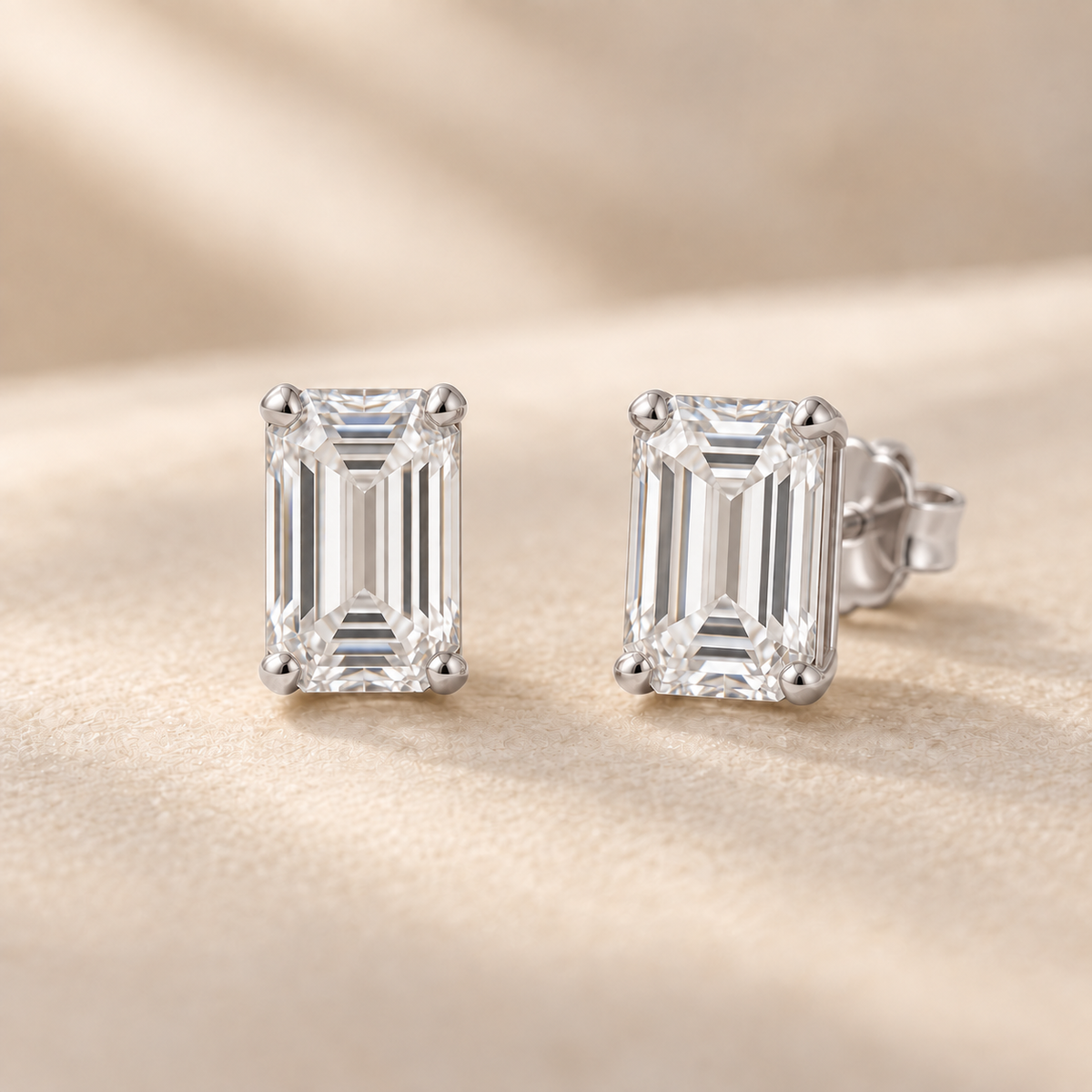 Solenne Emerald-Cut Moissanite Stud Earrings