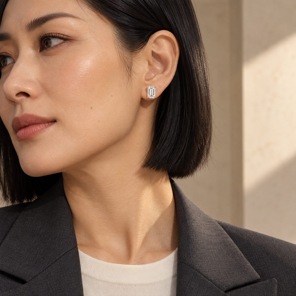 Solenne Emerald-Cut Moissanite Stud Earrings