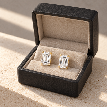 Solenne Emerald-Cut Moissanite Stud Earrings