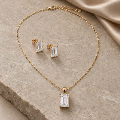 Odette Emerald-Cut Moissanite Necklace & Stud Set