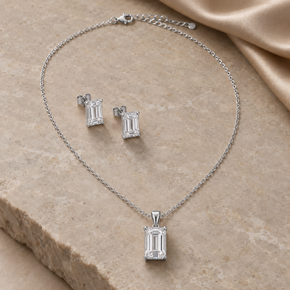 Odette Emerald-Cut Moissanite Necklace & Stud Set