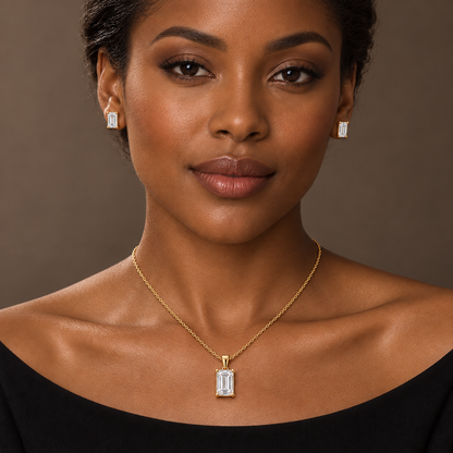 Odette Emerald-Cut Moissanite Necklace & Stud Set