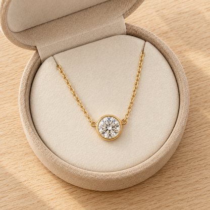 Adeline Round Bezel Moissanite Necklace