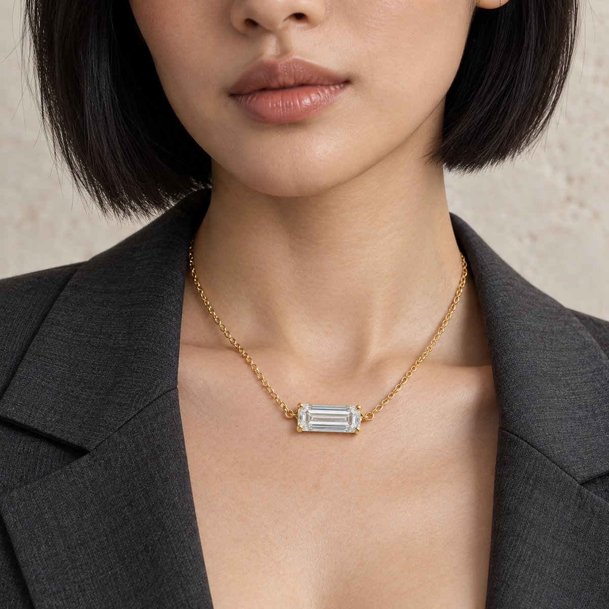 Eliane East-West Emerald-Cut Moissanite Necklace
