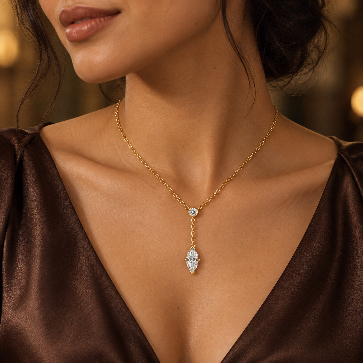 Sereine Marquise Y-Drop Moissanite Necklace