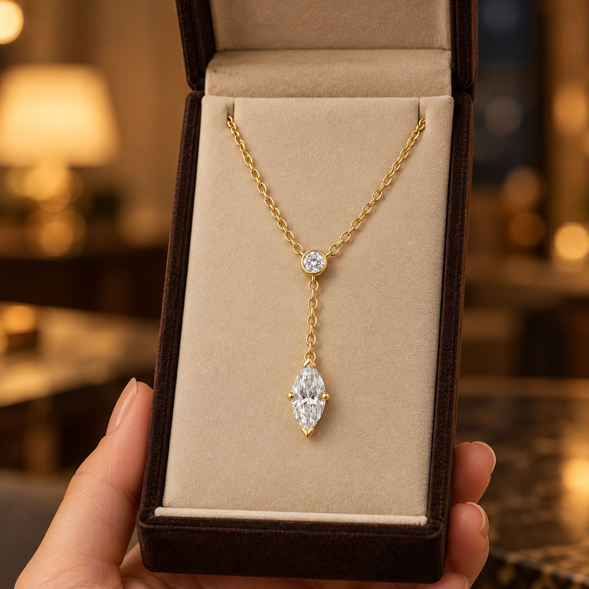 Sereine Marquise Y-Drop Moissanite Necklace